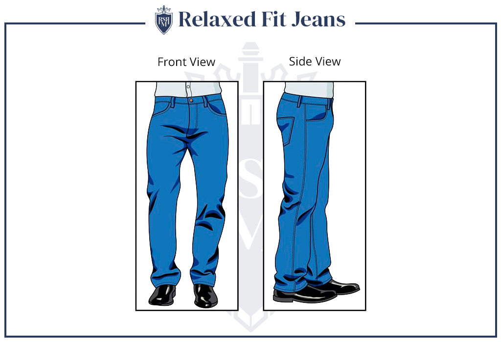 Front and side view illustration of relaxed fit jeans