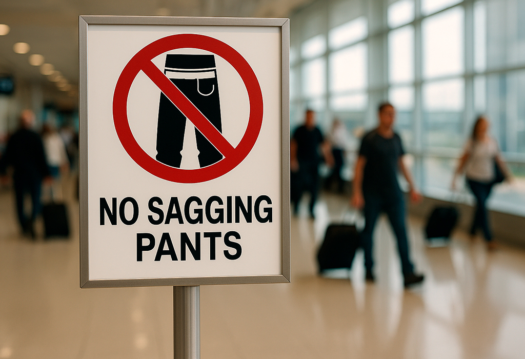 No sagging pants sign at airport