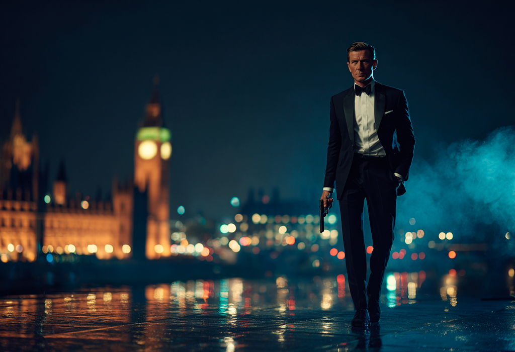 James Bond by Thames at night 