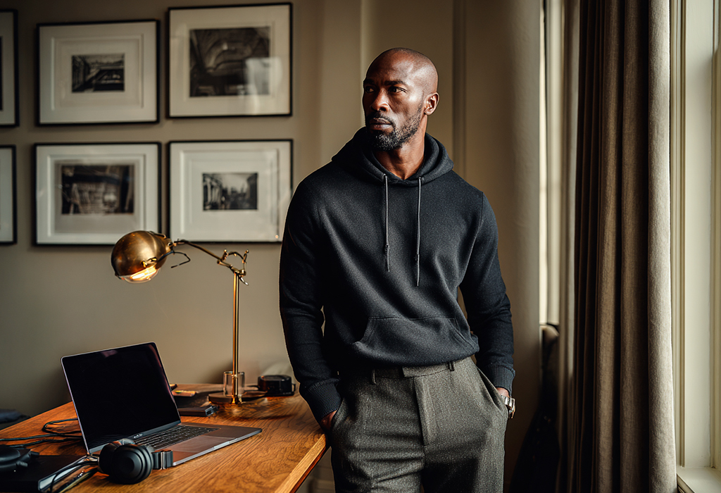 man with a perfect sense of taste wearing elegant outfit in a luxury home