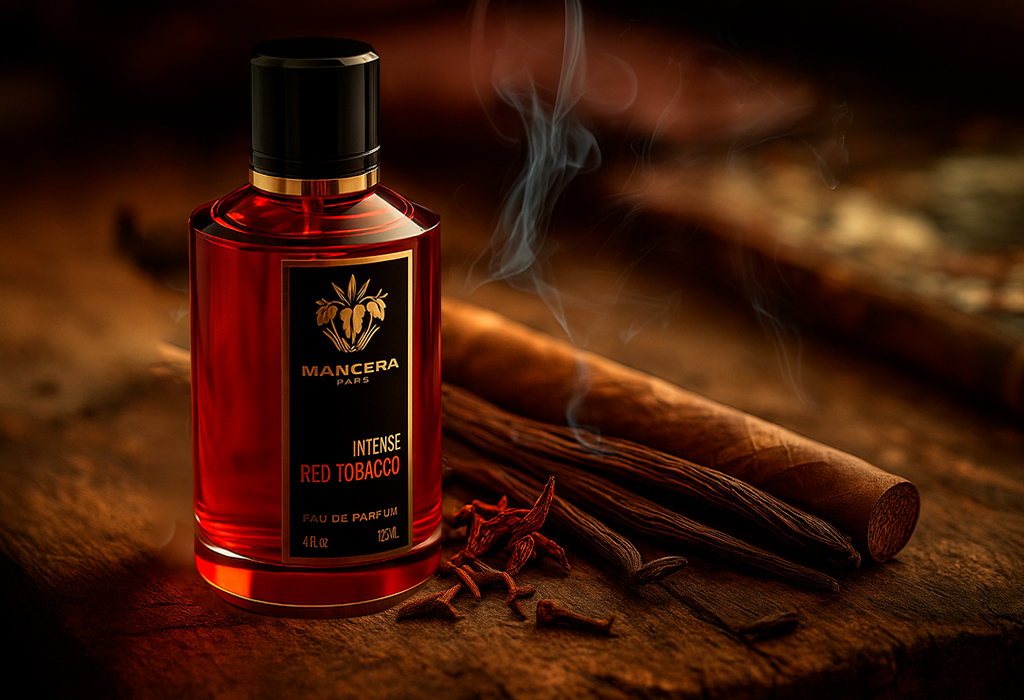 Mancera Intense Red TobaccoRed glass bottle with cigars and spices