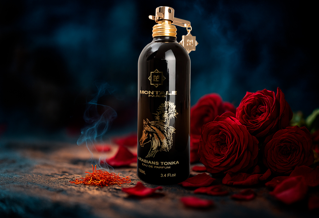 Montale Arabians TonkaDark bottle with roses and saffron smoke