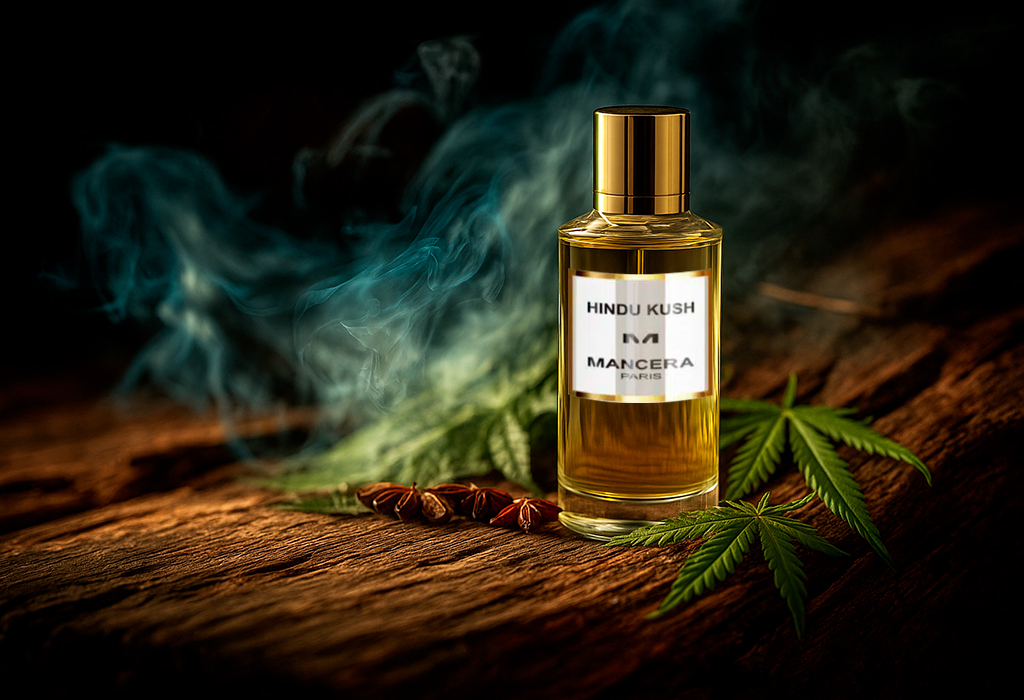 Mancera Hindu KushGreen-smoky bottle with cannabis leaves