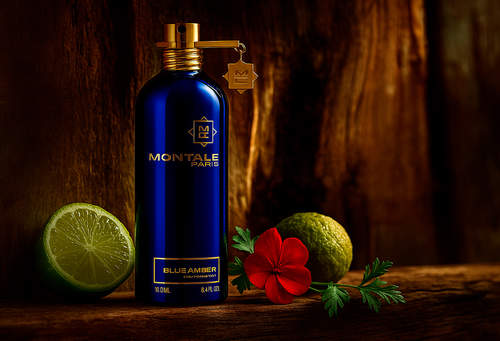 Montale Blue AmberBlue bottle with lime and red flower