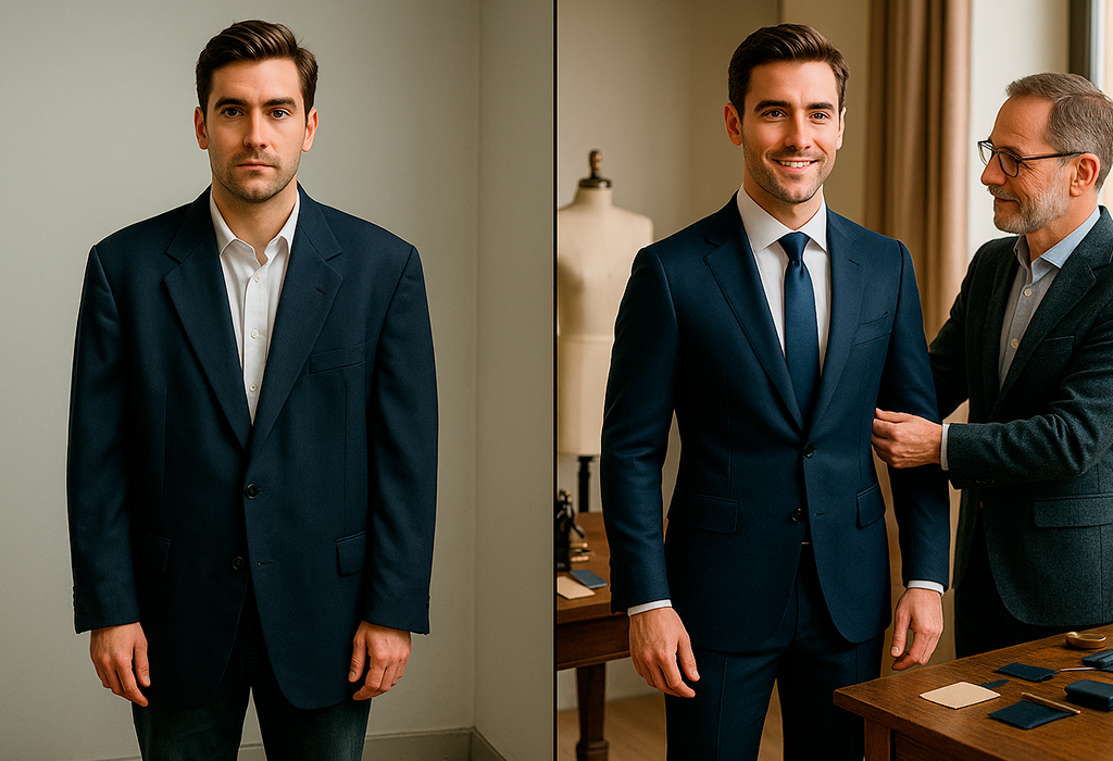 Tailoring turns oversized blazer into sharp silhouette.