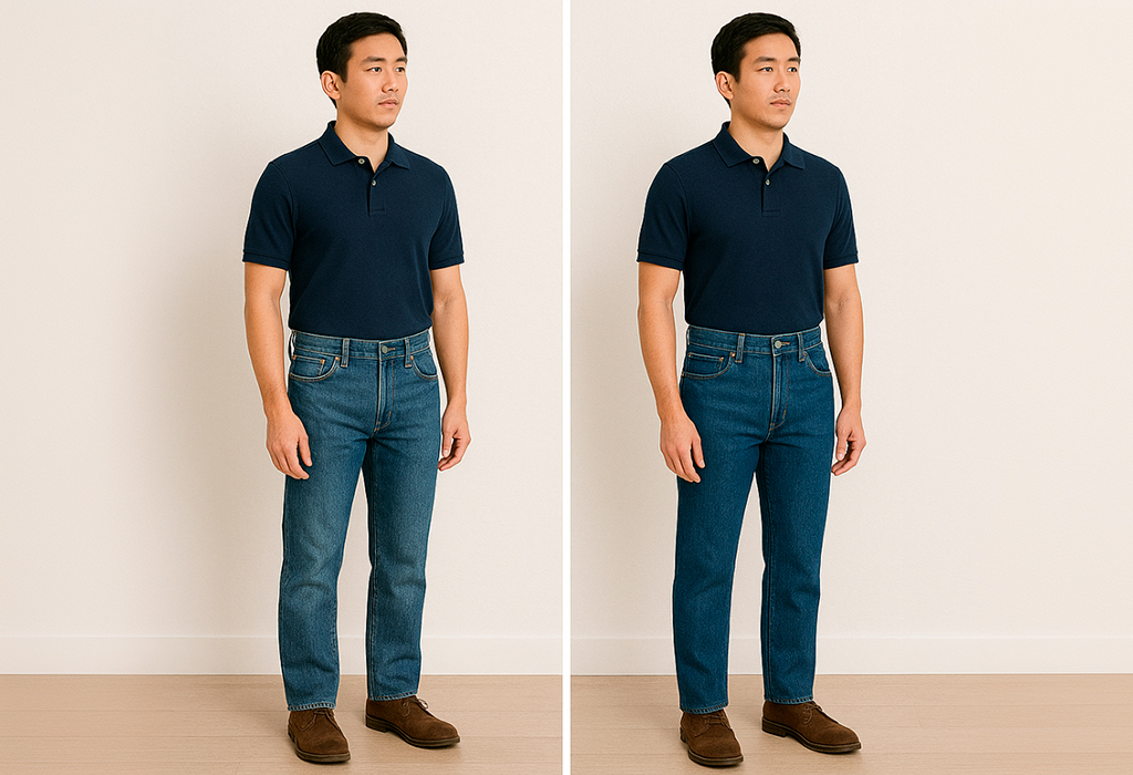 High-rise jeans lengthen legs and improve proportion