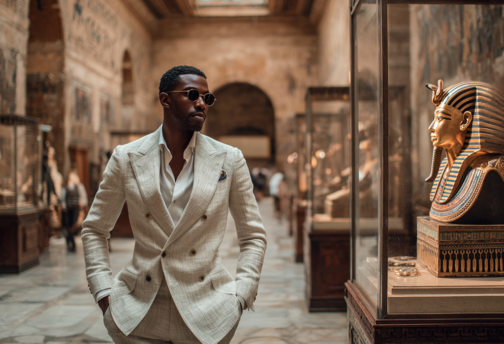 Stylish man in museum gallery