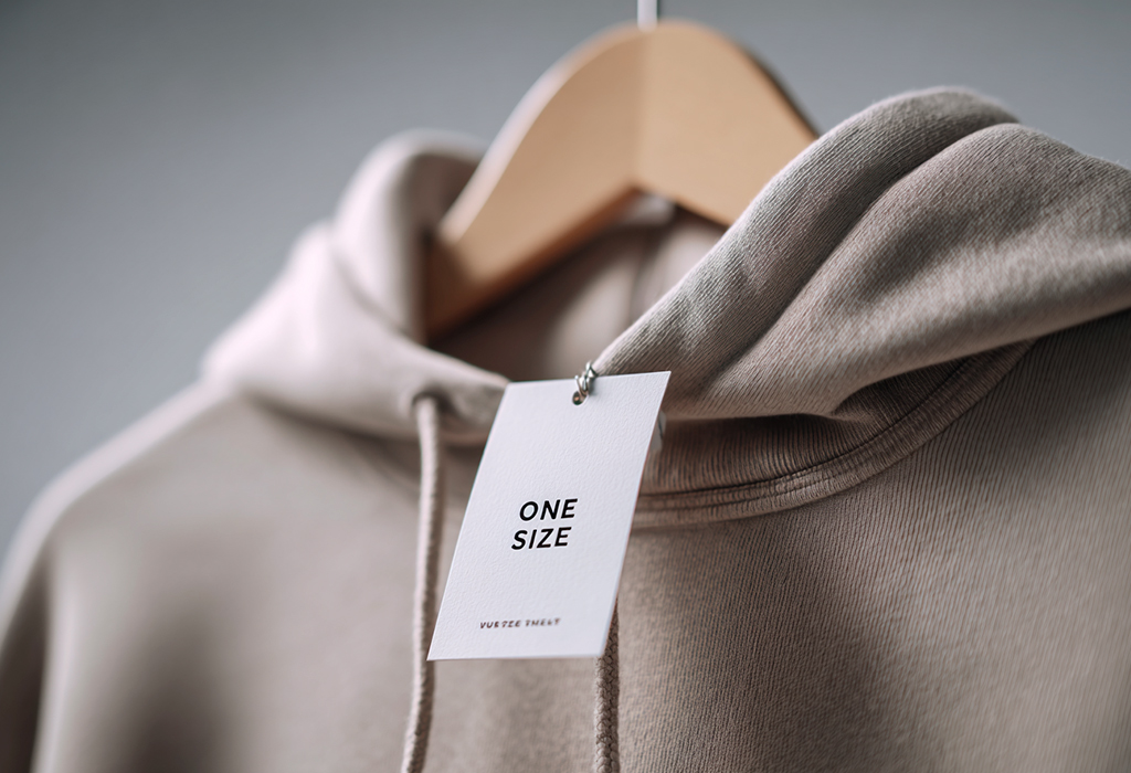 Close-up hoodie with “One Size” clothing tag