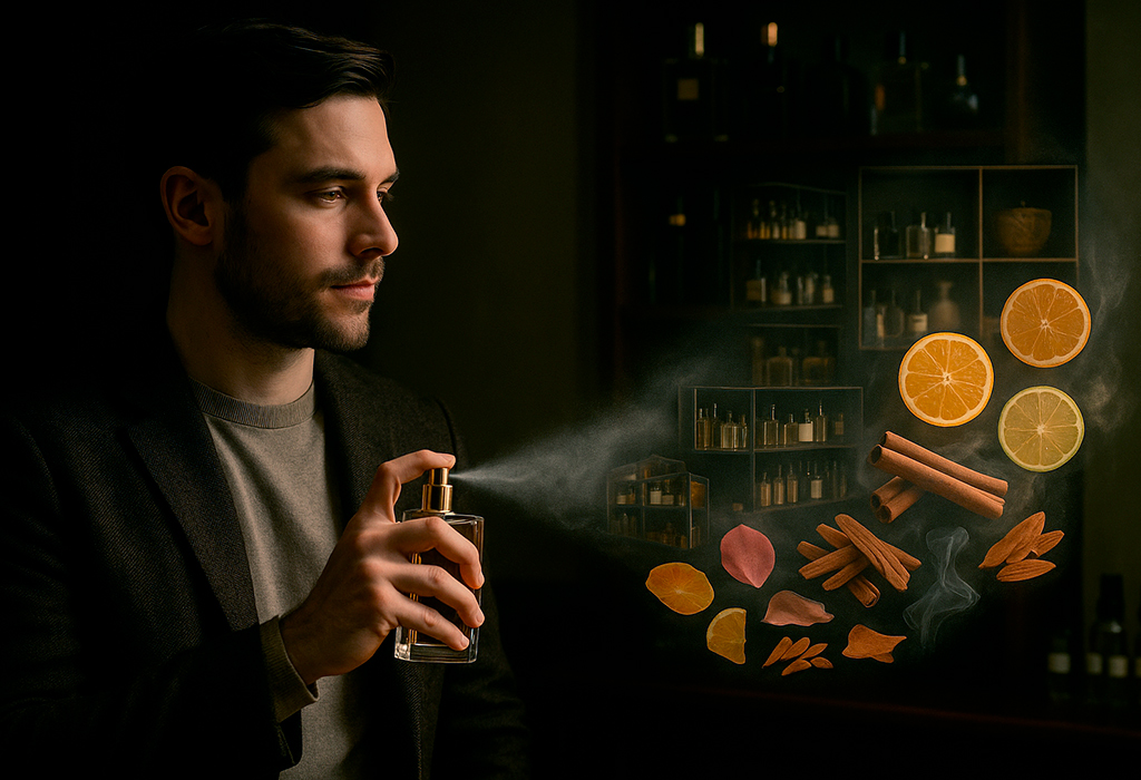 Fragrance spray releases floating citrus and spice notes