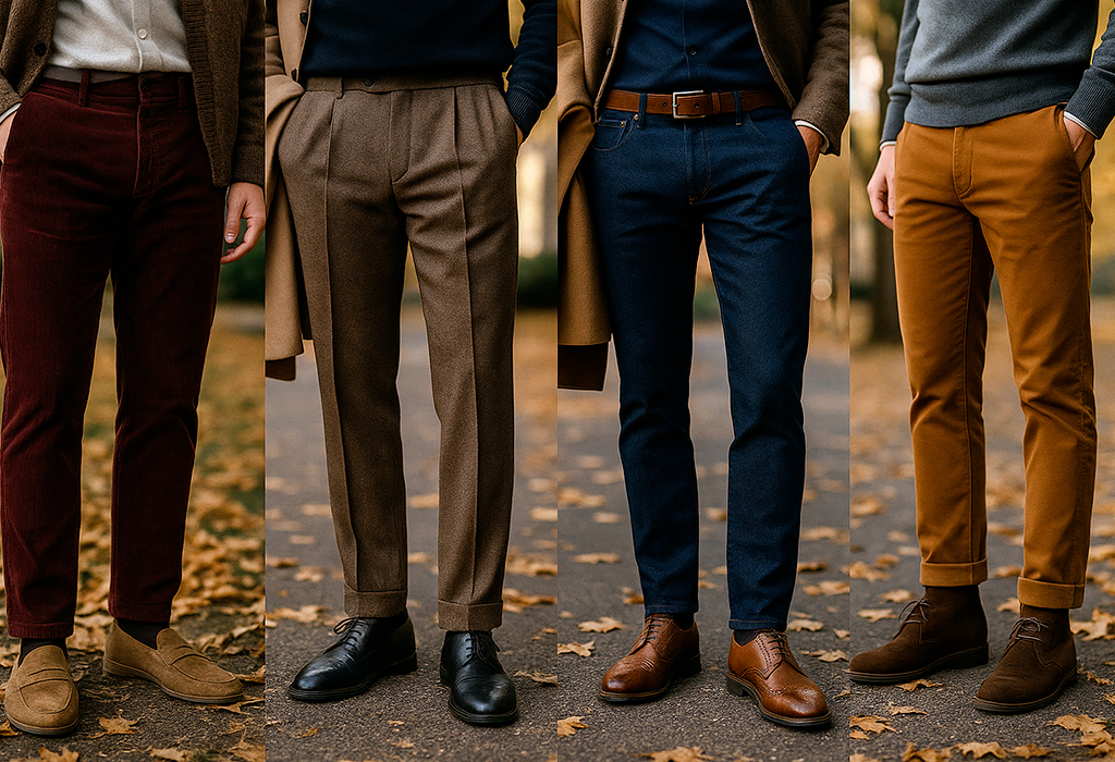 Four styles of fall pants with classic shoes