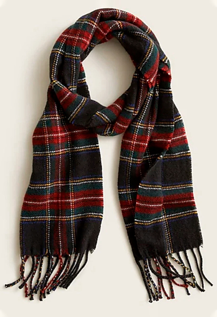 Classic plaid scarf in red, green, and black