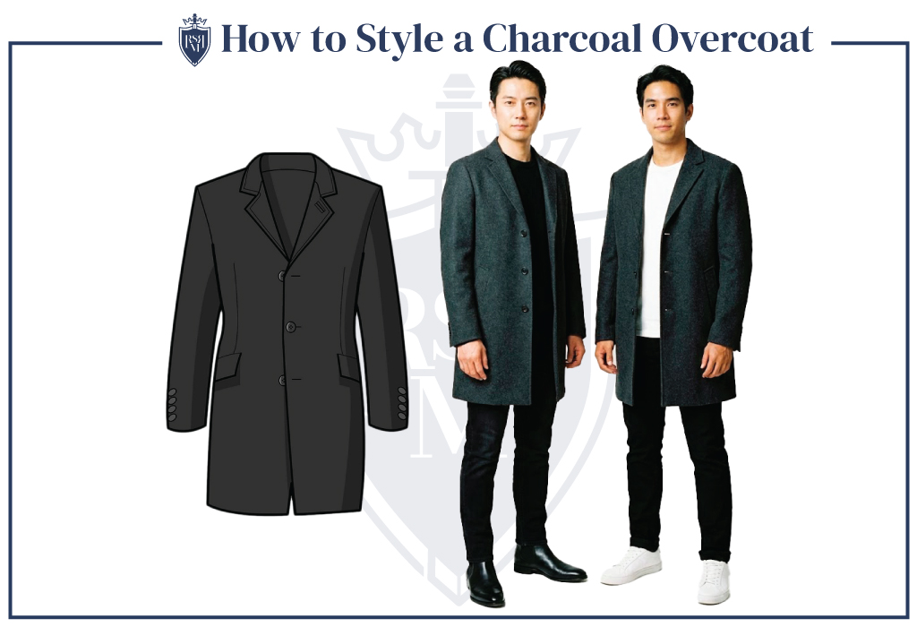 Charcoal overcoat outfit ideas showing modern casual and refined winter styling options.